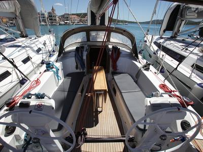Deck of China Girl, a Bavaria Cruiser 41S sailboat at Pirovac, Croatia
