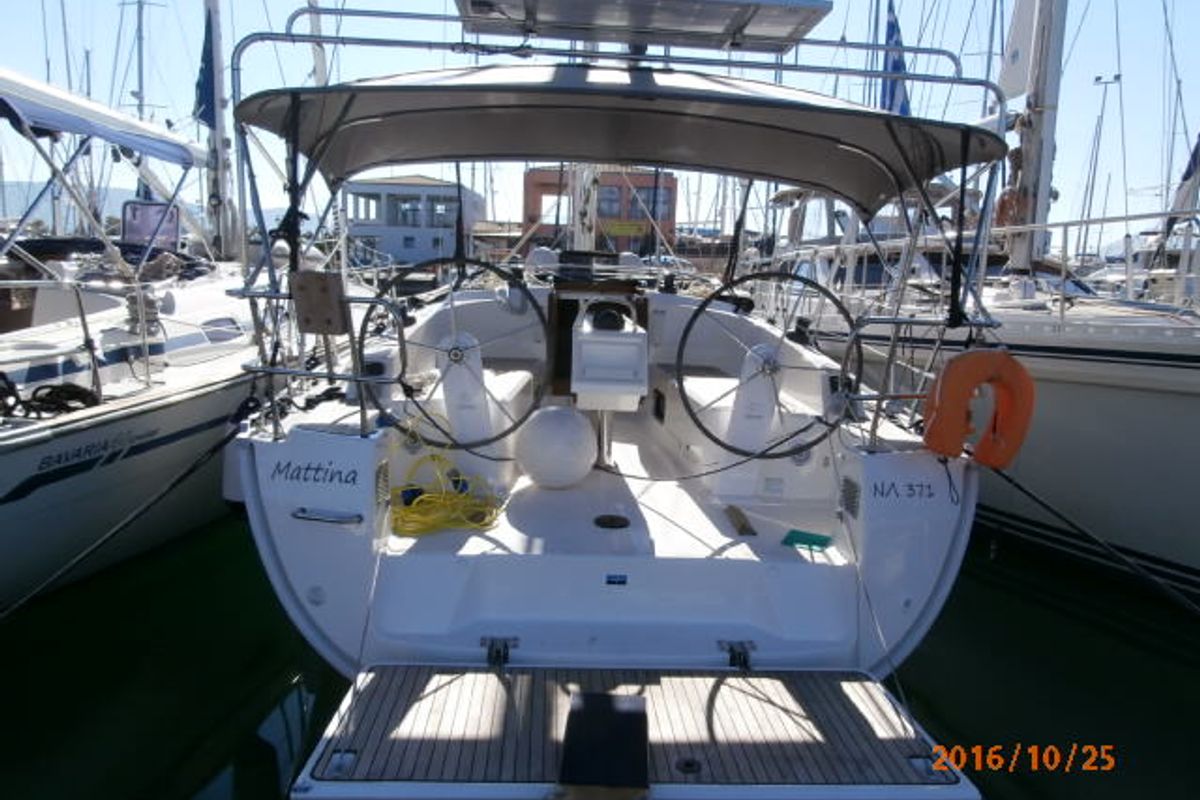 Exterior view of Mattina, a Bavaria Cruiser 37 sailboat at Municipal Unit of Lefkada, Greece