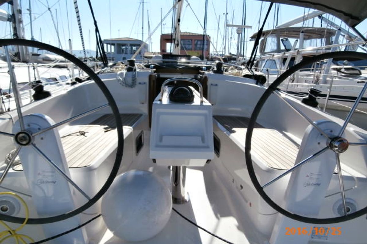 Cockpit of Mattina, a Bavaria Cruiser 37 sailboat at Municipal Unit of Lefkada, Greece
