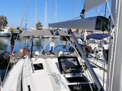 Deck of Mattina, a Bavaria Cruiser 37 sailboat at Municipal Unit of Lefkada, Greece