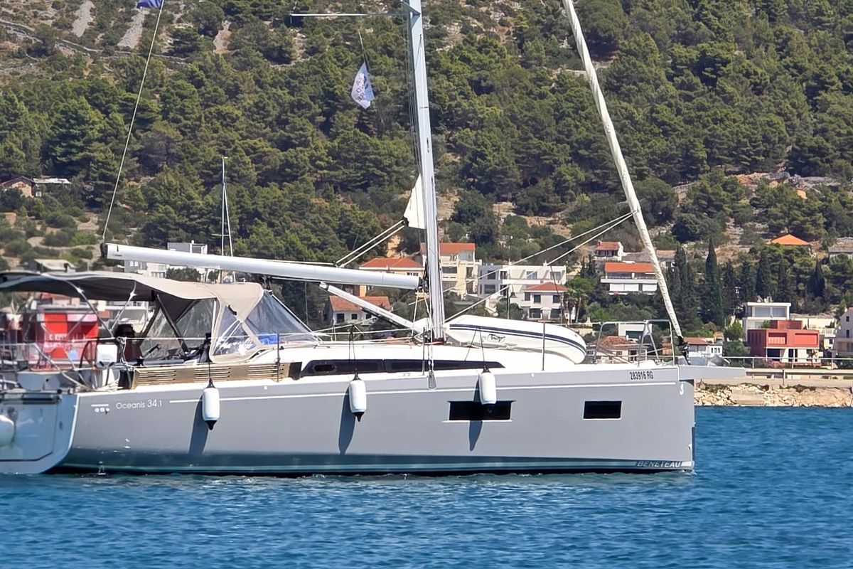 Exterior view of Loy, a Beneteau Oceanis 34.1 sailboat at Općina Rogoznica, Croatia