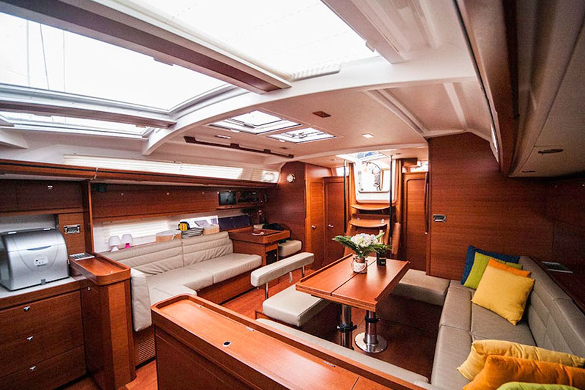 Salon of Kazka, a Dufour Exclusive 56 sailboat at Primošten, Croatia