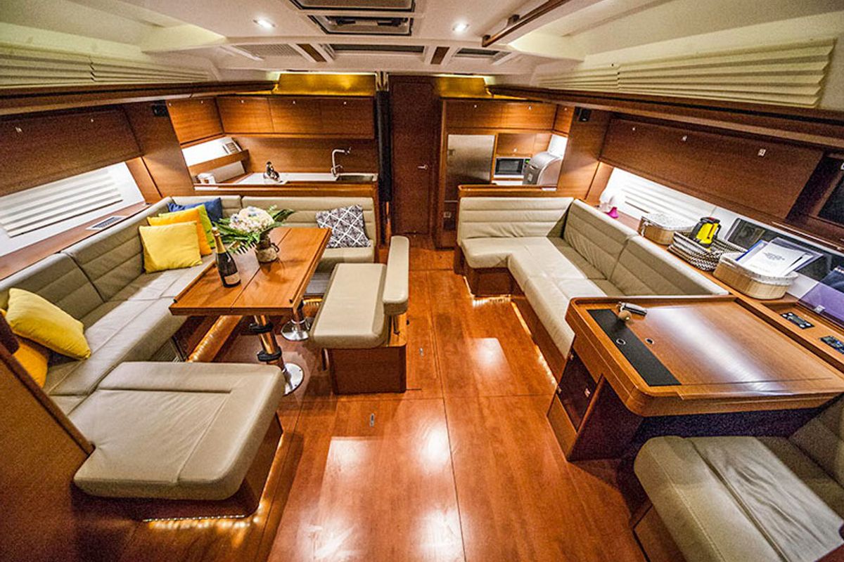 Salon of Kazka, a Dufour Exclusive 56 sailboat at Primošten, Croatia