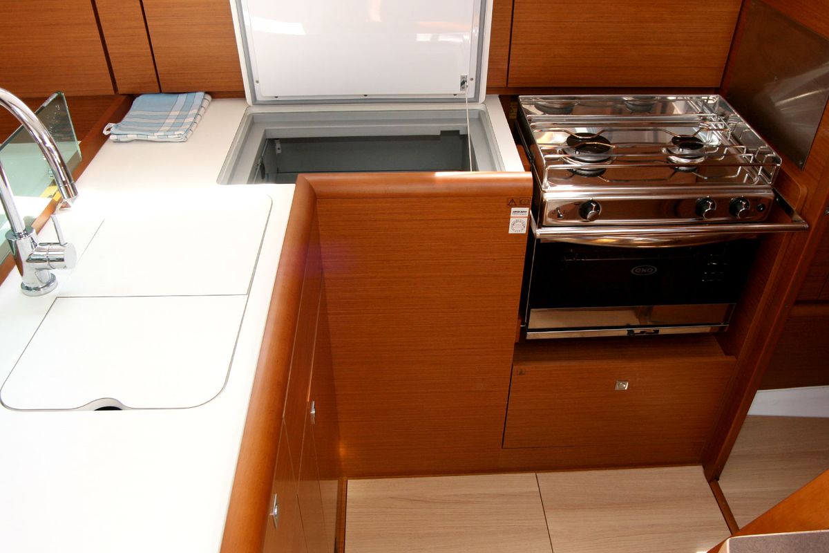 Galley of Tina, a Jeanneau Sun Odyssey 389 sailboat at Grad Pula, Croatia
