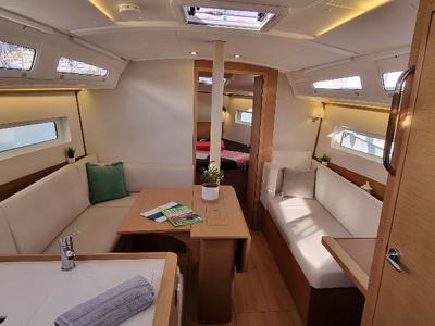 Salon of Sunny, a Jeanneau Sun Odyssey 380 sailboat at Vallauris, France