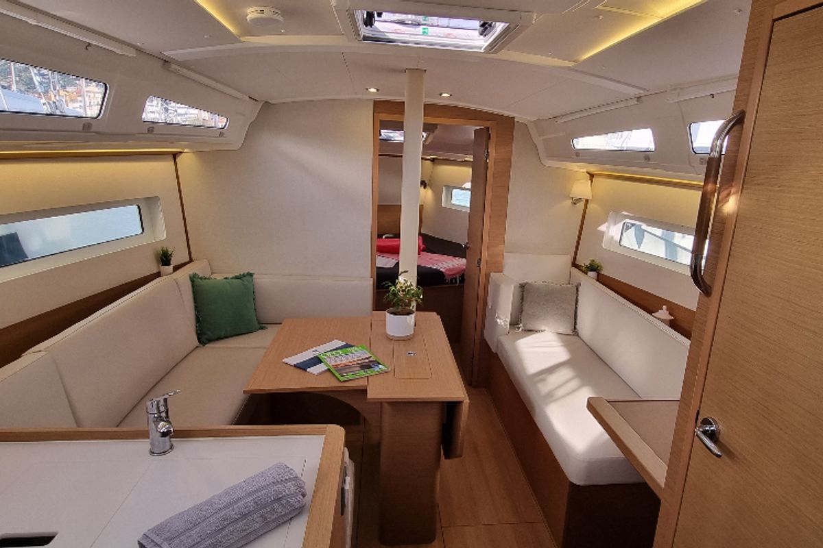 Salon of Sunny, a Jeanneau Sun Odyssey 380 sailboat at Vallauris, France