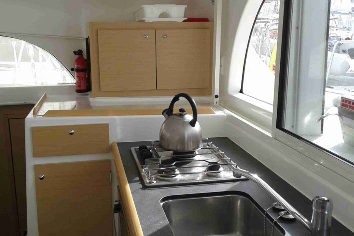 Galley of Pegasus, a Lagoon 380 S2 catamaran at Municipal Unit of Rhodes, Greece