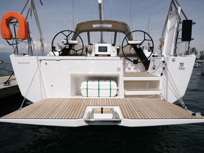 Deck of Paris, a Dufour 390 sailboat at Fethiye, Turkey
