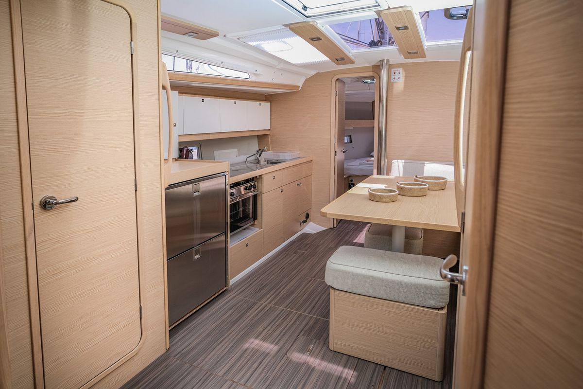 Galley of Paris, a Dufour 390 sailboat at Fethiye, Turkey