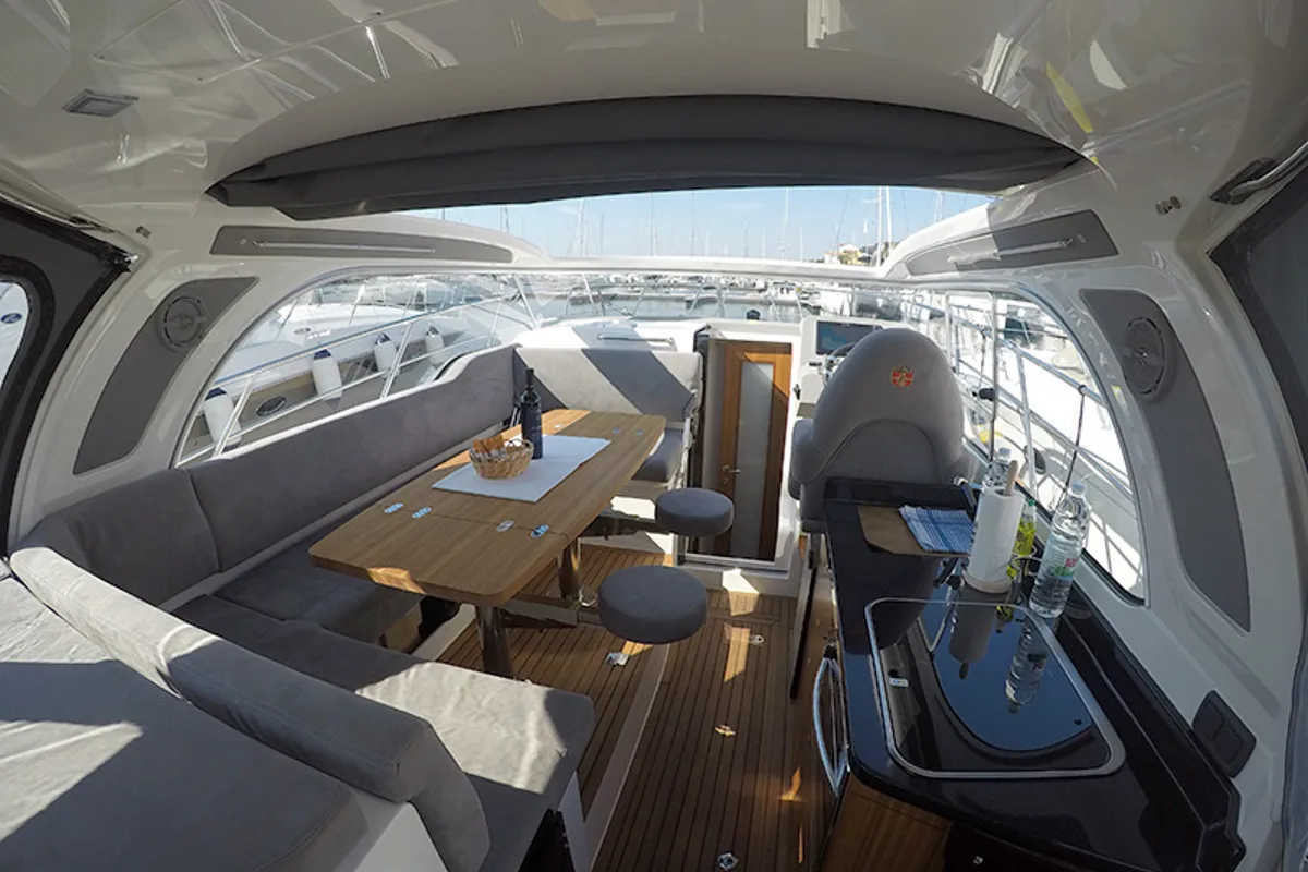 Salon of Morski konjic, a Marex 320 ACC yacht at Grad Šibenik, Croatia