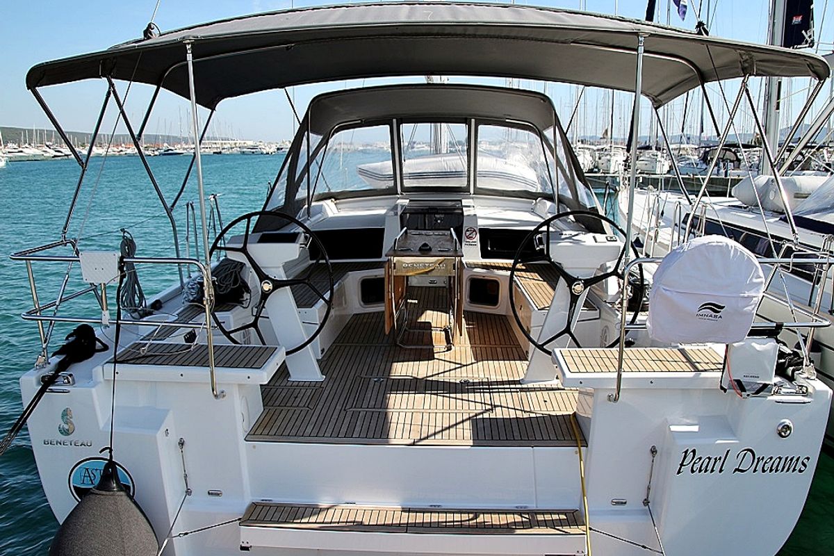 Cockpit of Pearl Dreams, a Beneteau Oceanis 51.1 sailboat at Općina Sukošan, Croatia