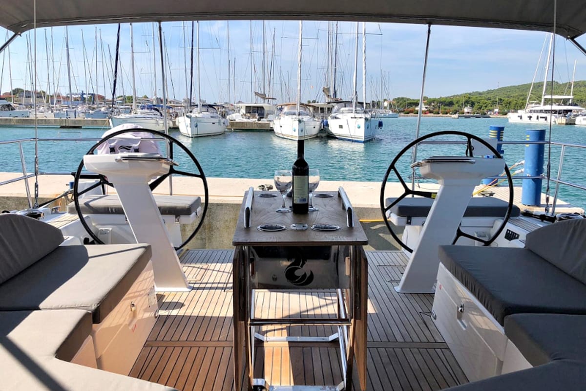 Cockpit of Pearl Dreams, a Beneteau Oceanis 51.1 sailboat at Općina Sukošan, Croatia