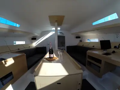 Salon of Luna Rosa, a Pogo Structures Pogo 12.5 sailboat at La Rochelle, France