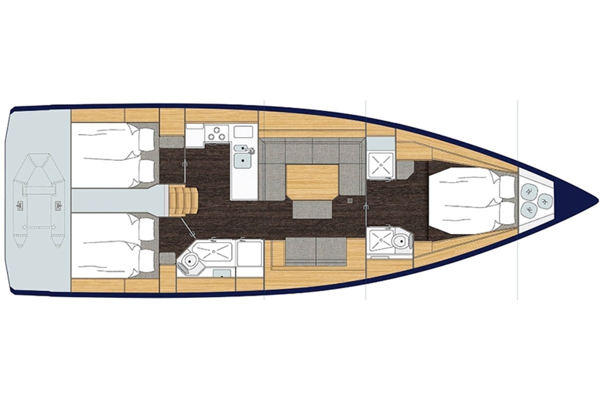 Floor plan of Wahlheimat, a Bavaria C45 Style sailboat at Primošten, Croatia