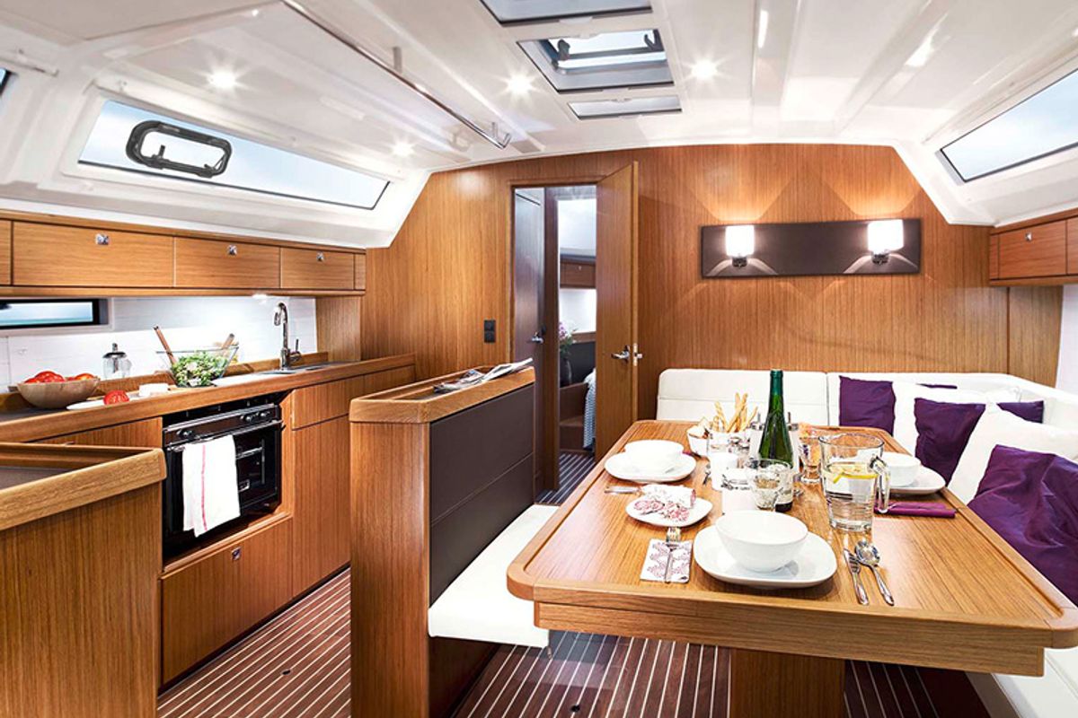 Salon of AF-B46C, a Bavaria Cruiser 46 sailboat at Athens, Greece