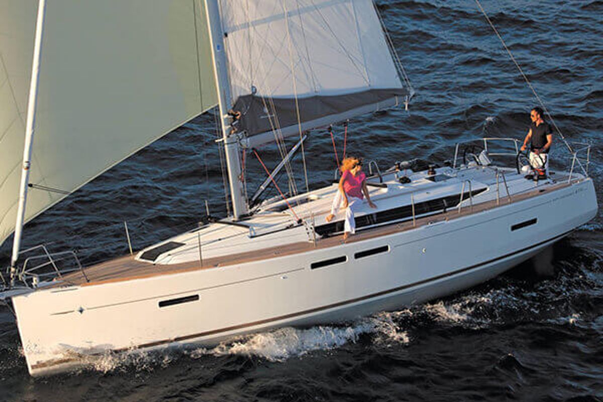 Exterior view of Anerada, a Jeanneau Sun Odyssey 419 sailboat at Athens, Greece