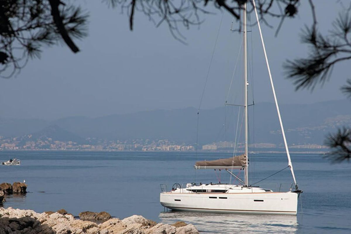 Exterior view of Anerada, a Jeanneau Sun Odyssey 419 sailboat at Athens, Greece