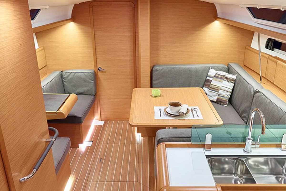 Salon of Anerada, a Jeanneau Sun Odyssey 419 sailboat at Athens, Greece