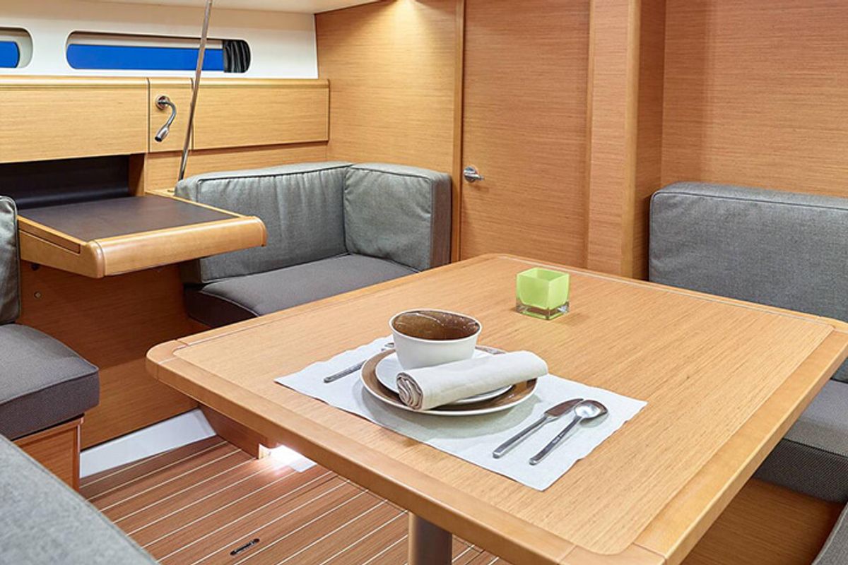 Salon of Anerada, a Jeanneau Sun Odyssey 419 sailboat at Athens, Greece