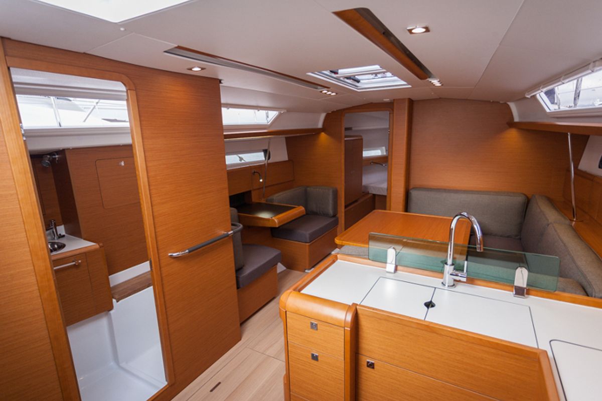 Salon of Anerada, a Jeanneau Sun Odyssey 419 sailboat at Athens, Greece