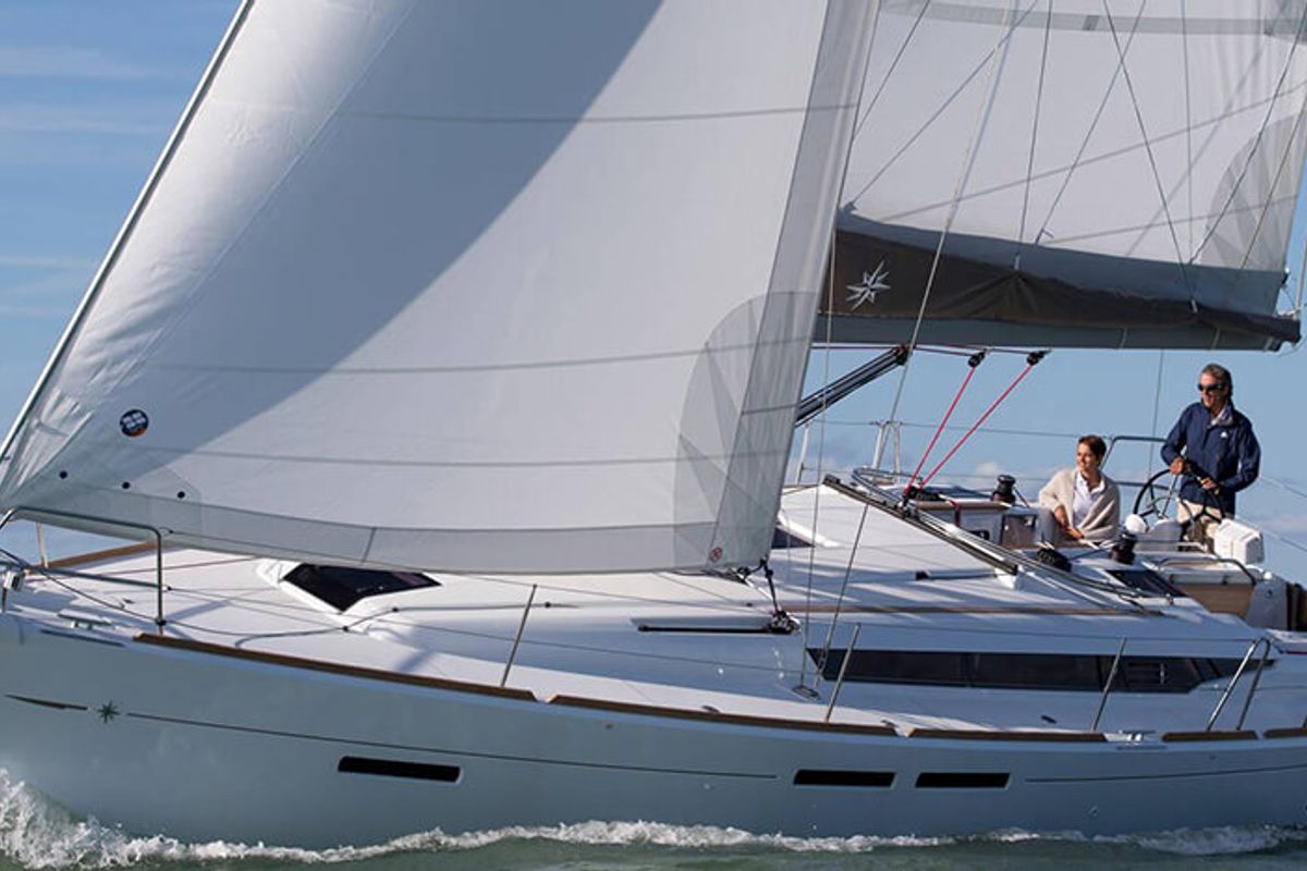 Exterior view of Anerada, a Jeanneau Sun Odyssey 419 sailboat at Athens, Greece