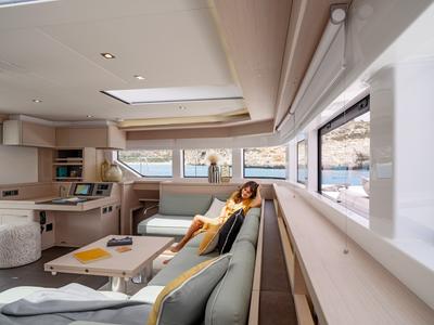 Salon of Premium +, a Lagoon 55 catamaran at Trapani, Italy