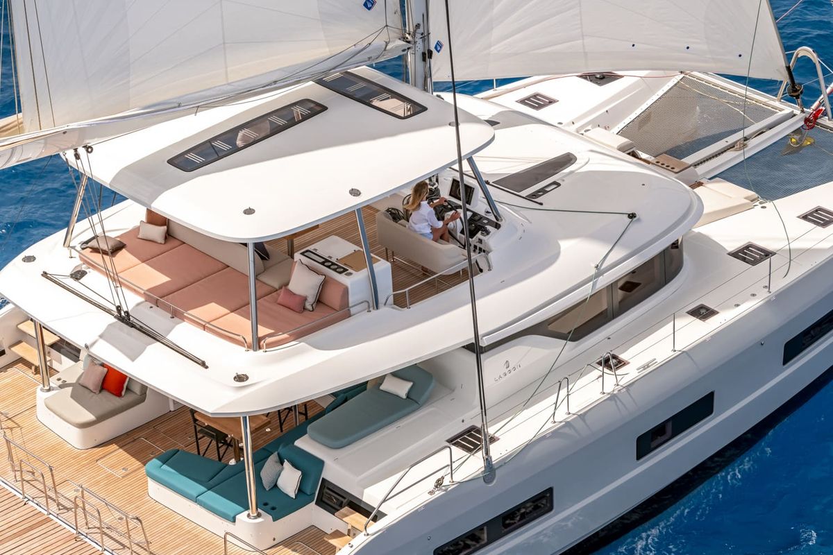 Exterior view of Premium +, a Lagoon 55 catamaran at Trapani, Italy