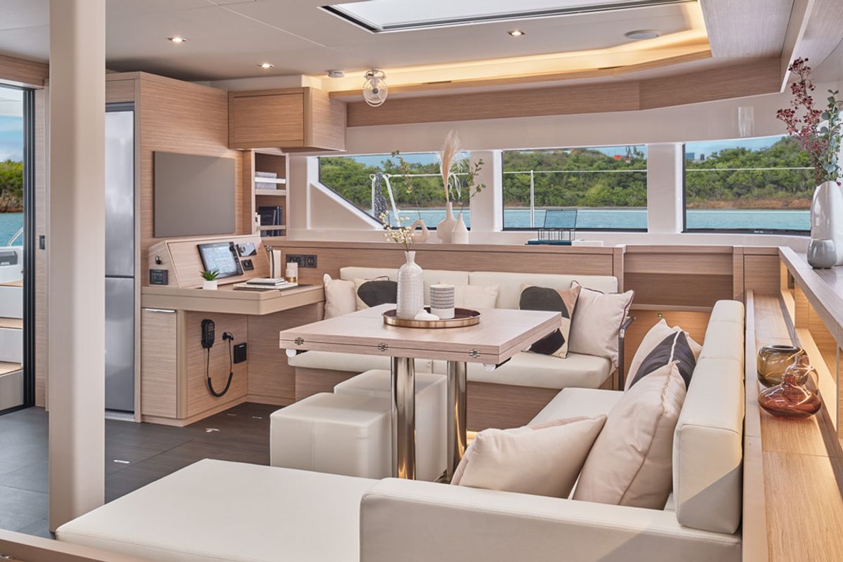 Salon of Premium +, a Lagoon 55 catamaran at Trapani, Italy