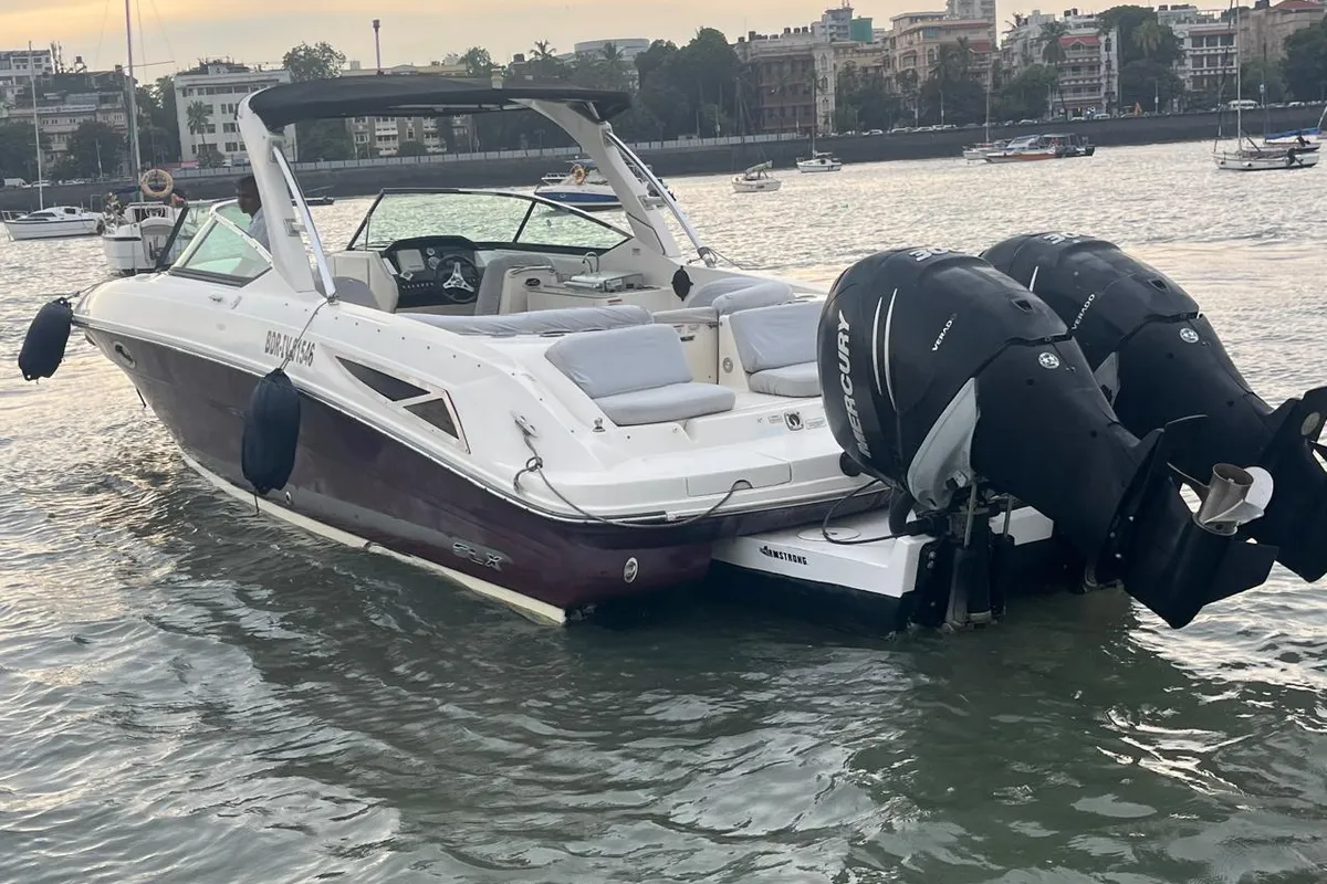 Exterior view of Godiva, a Sea Ray Boats Sea Ray SLX 300 motorboat at Mumbai Harbour, India