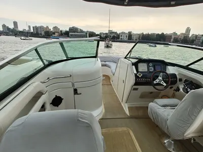 Cockpit of Godiva, a Sea Ray Boats Sea Ray SLX 300 motorboat at Mumbai Harbour, India