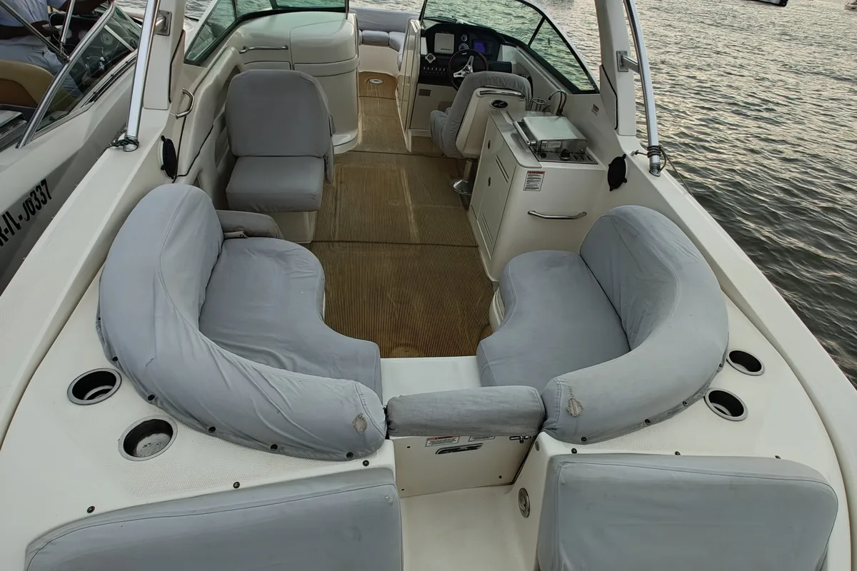 Deck of Godiva, a Sea Ray Boats Sea Ray SLX 300 motorboat at Mumbai Harbour, India