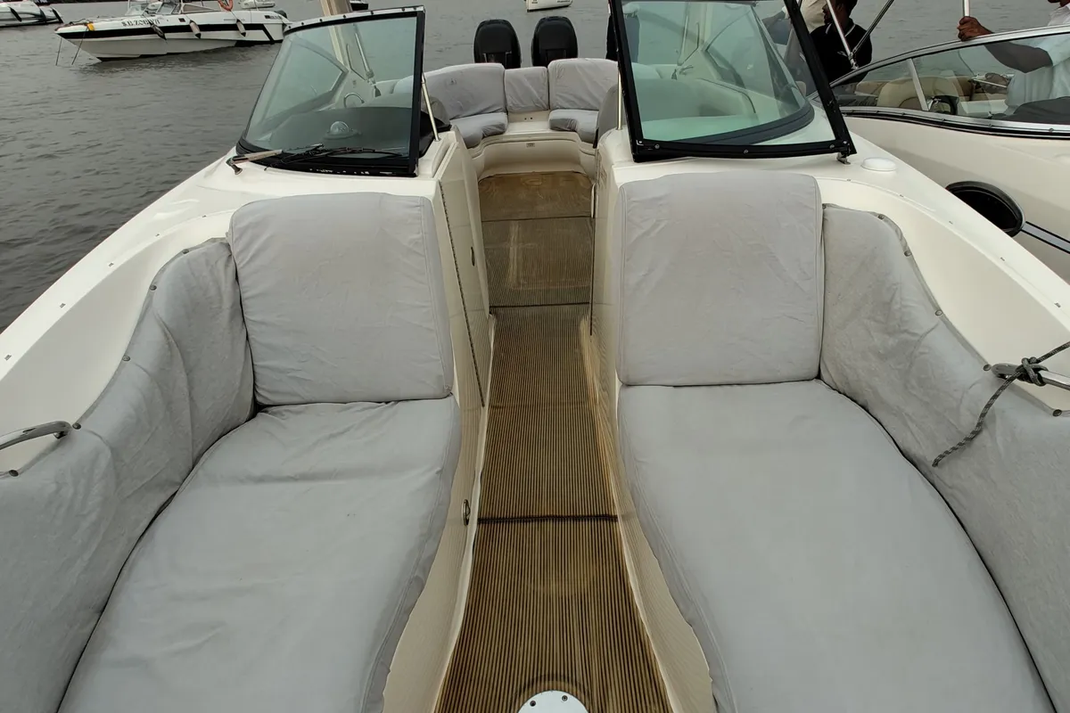 Deck of Godiva, a Sea Ray Boats Sea Ray SLX 300 motorboat at Mumbai Harbour, India