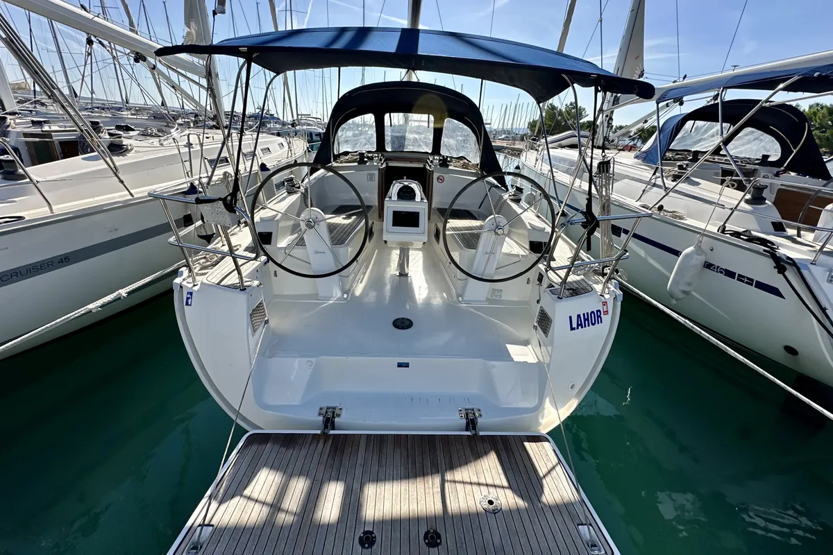 Cockpit of Lahor, a Bavaria Cruiser 37 sailboat at Općina Sukošan, Croatia
