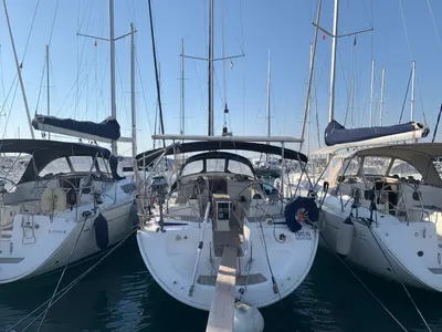 Cockpit of Toisjo, a Bavaria 42 Cruiser sailboat at Kos, Greece