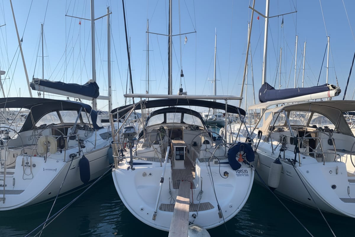Cockpit of Toisjo, a Bavaria 42 Cruiser sailboat at Kos, Greece