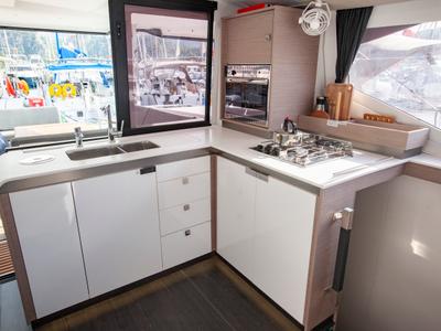 Galley of Serenita, a Fountaine Pajot Isla 40 catamaran at Marmaris, Turkey