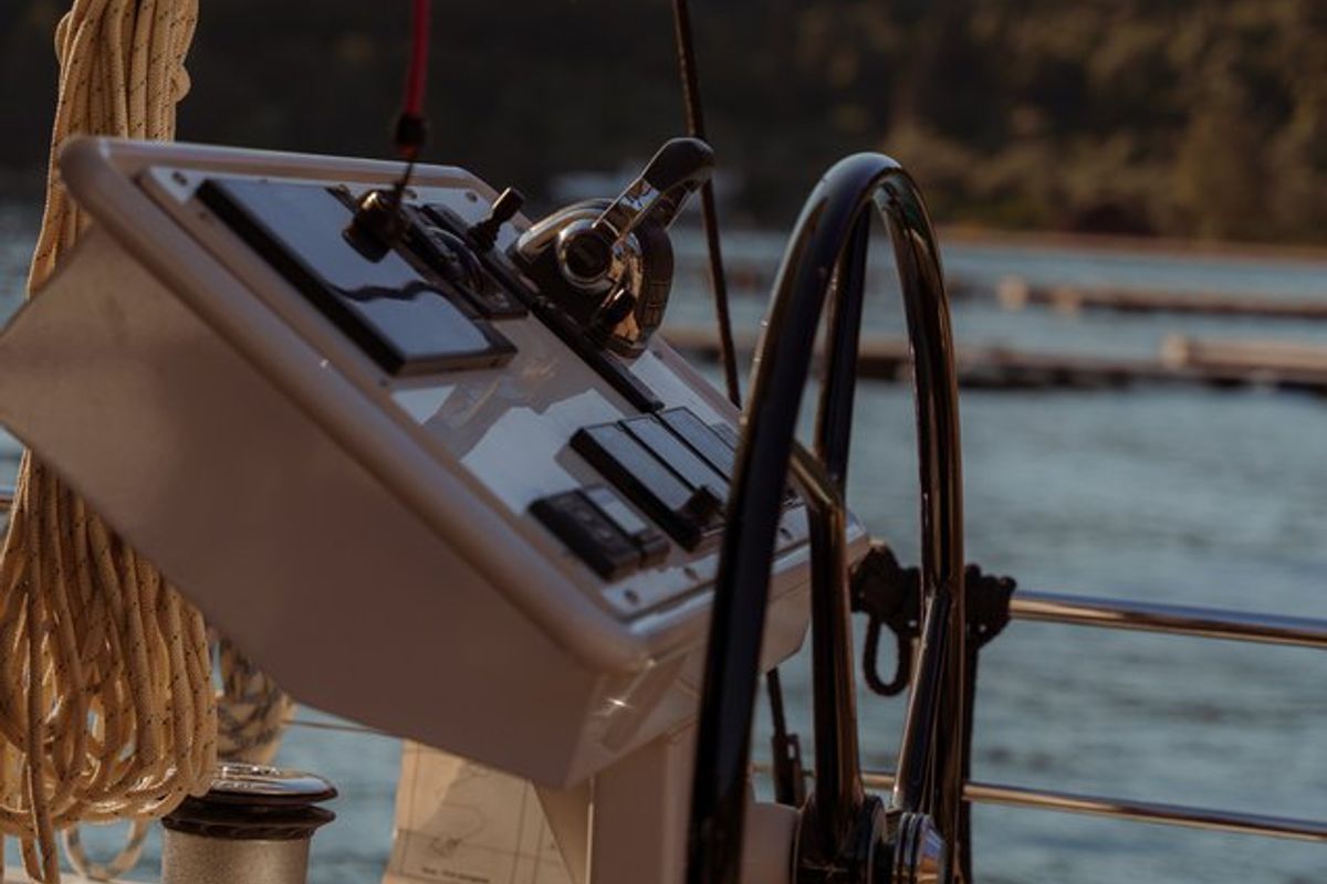 Cockpit of Freedom, a Hanse Yachts Moody 54 DS sailboat at Kontokali, Greece