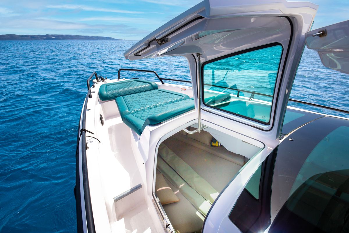 Cabin on DIONNE, a Axopar 37 XC Cross Cabin motorboat at Eretria Municipal Unit, Greece