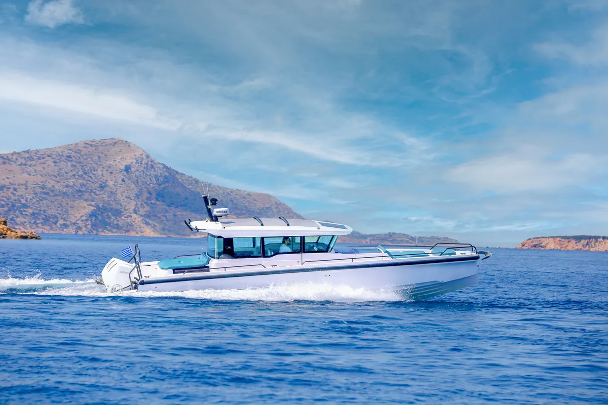 Exterior view of DIONNE, a Axopar 37 XC Cross Cabin motorboat at Eretria Municipal Unit, Greece