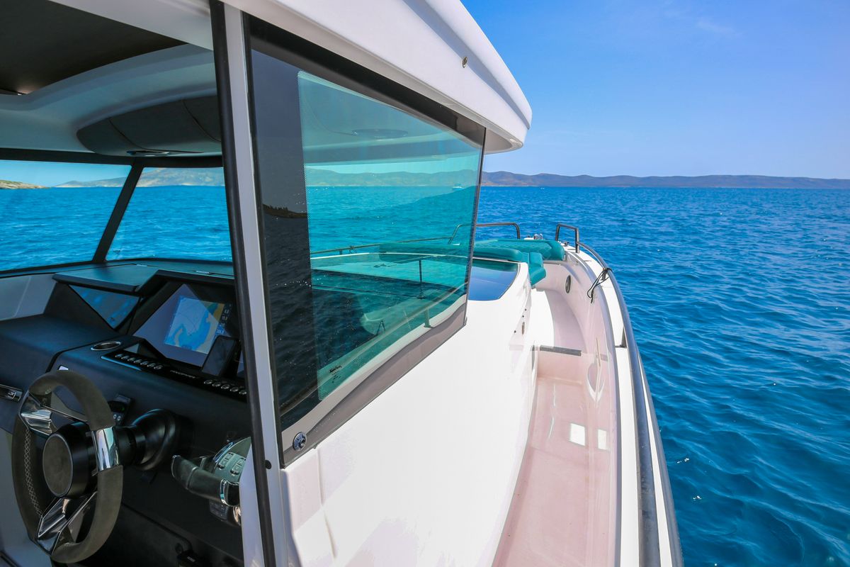 Cockpit of DIONNE, a Axopar 37 XC Cross Cabin motorboat at Eretria Municipal Unit, Greece