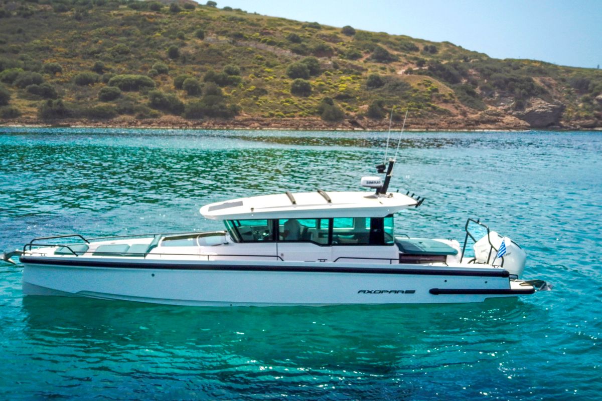 Exterior view of DIONNE, a Axopar 37 XC Cross Cabin motorboat at Eretria Municipal Unit, Greece