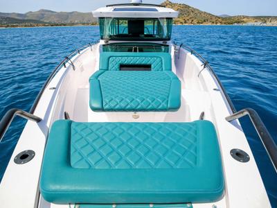 Deck of DIONNE, a Axopar 37 XC Cross Cabin motorboat at Eretria Municipal Unit, Greece