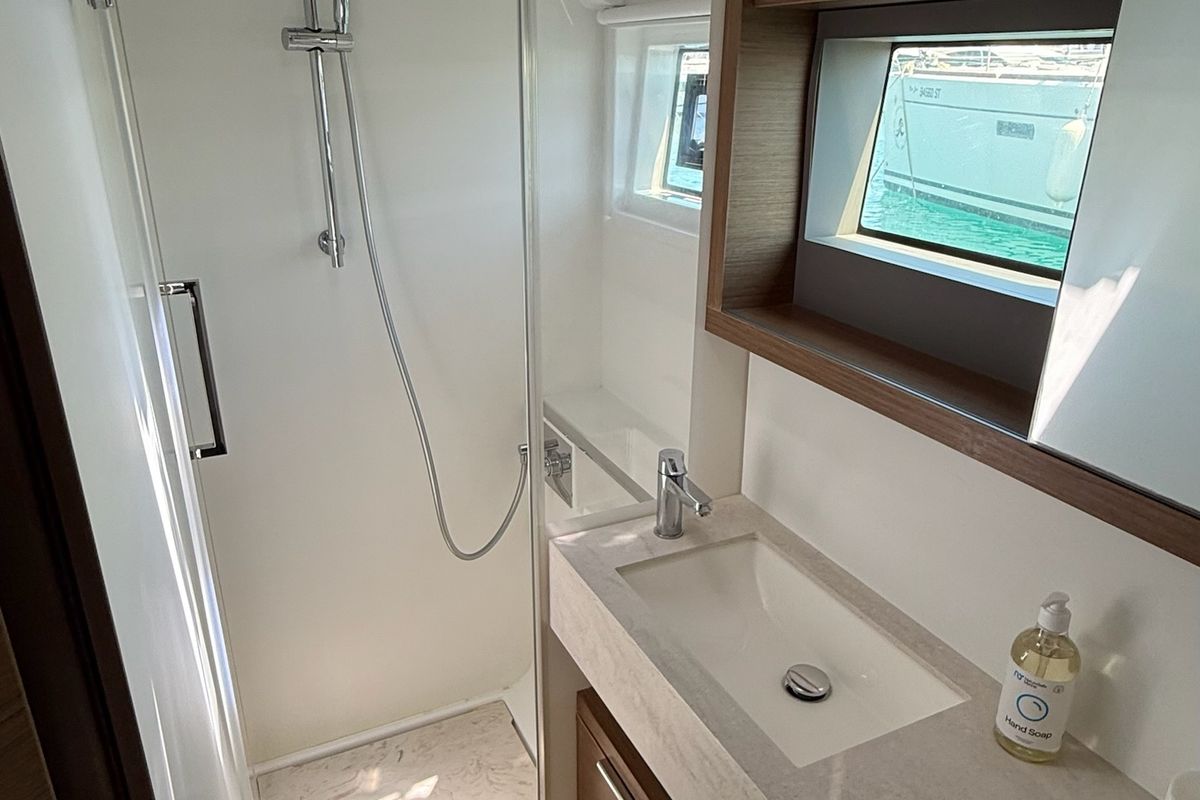 Head on Sail La Vie, a Lagoon 50 catamaran at Seget Donji, Croatia