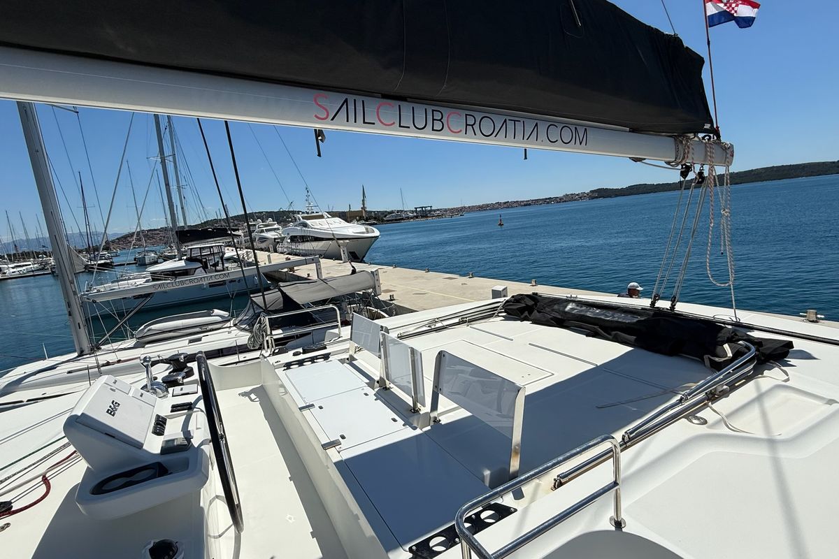 Deck of Sail La Vie, a Lagoon 50 catamaran at Seget Donji, Croatia