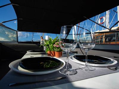 Deck of Maeva Star, a Leopard 23 yacht at Syracuse, Italy