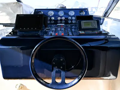 Cockpit of Maeva Star, a Leopard 23 yacht at Syracuse, Italy
