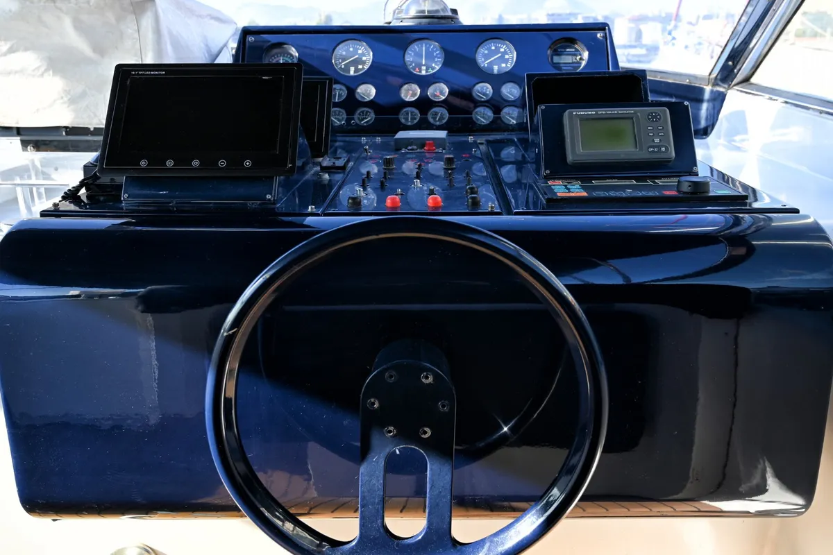 Cockpit of Maeva Star, a Leopard 23 yacht at Syracuse, Italy