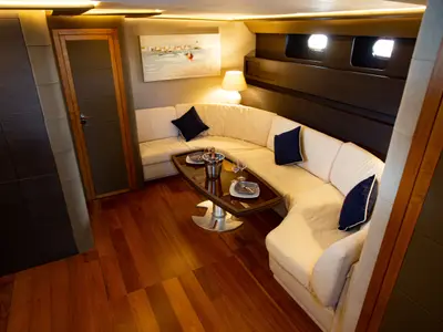Salon of Maeva Star, a Leopard 23 yacht at Syracuse, Italy