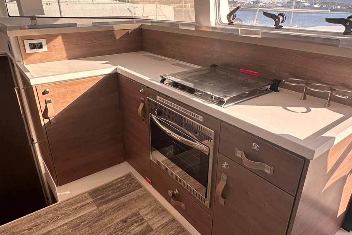 Galley of High School, a Bali 4.2 catamaran at Svoronata, Greece