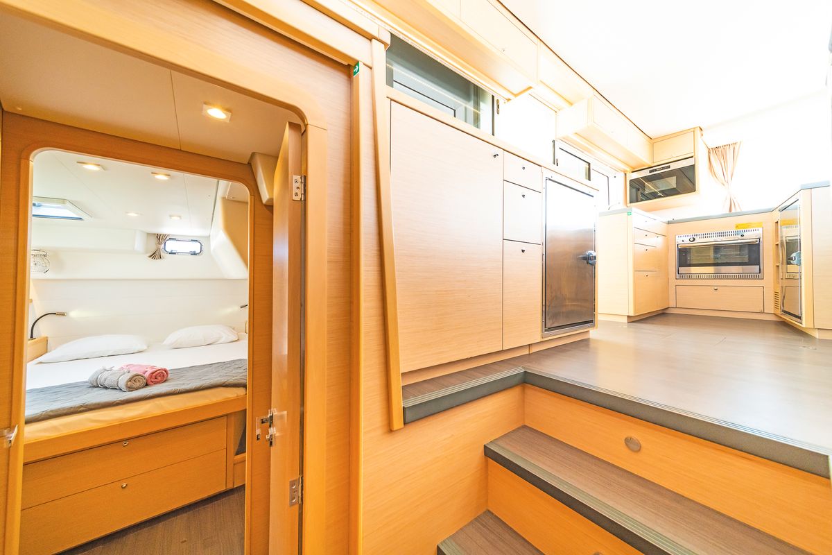Galley of Caretta Nana, a Lagoon 450 Fly catamaran at Municipal Unit of Lefkada, Greece